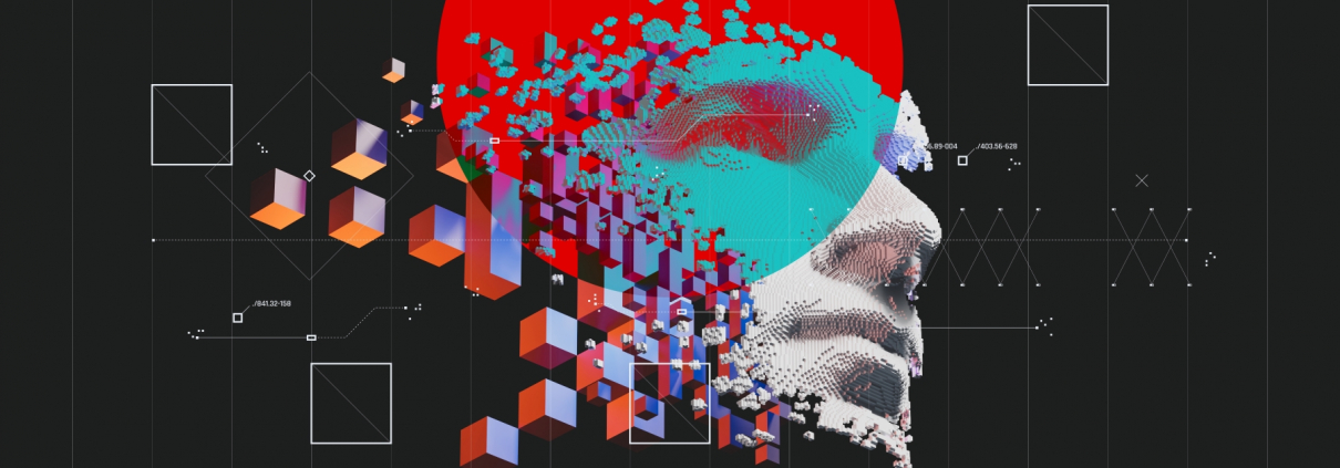 Image of face breaking into cubes, representing AI and Machine Learning